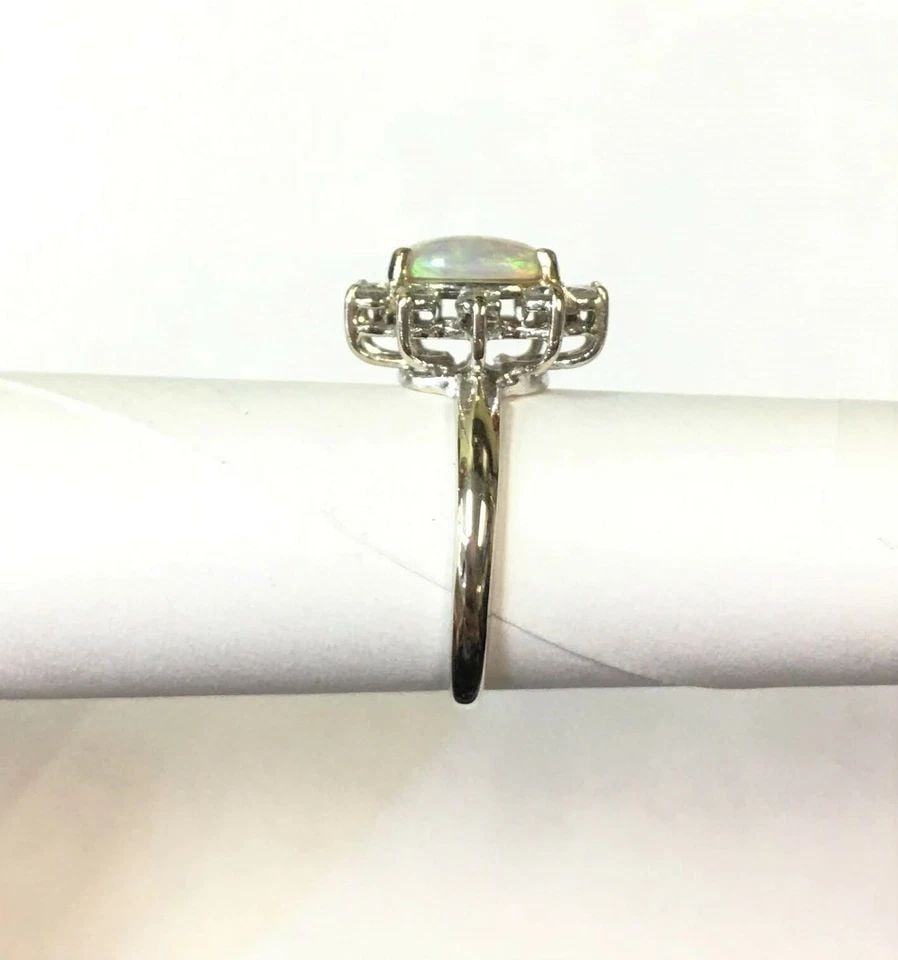 14K WHITE GOLD RING WITH 1.1CT NATURAL OPAL 0.66CTS DIAMONDS (SIZE: 6) 3.3 GRAMS (1 of 2)