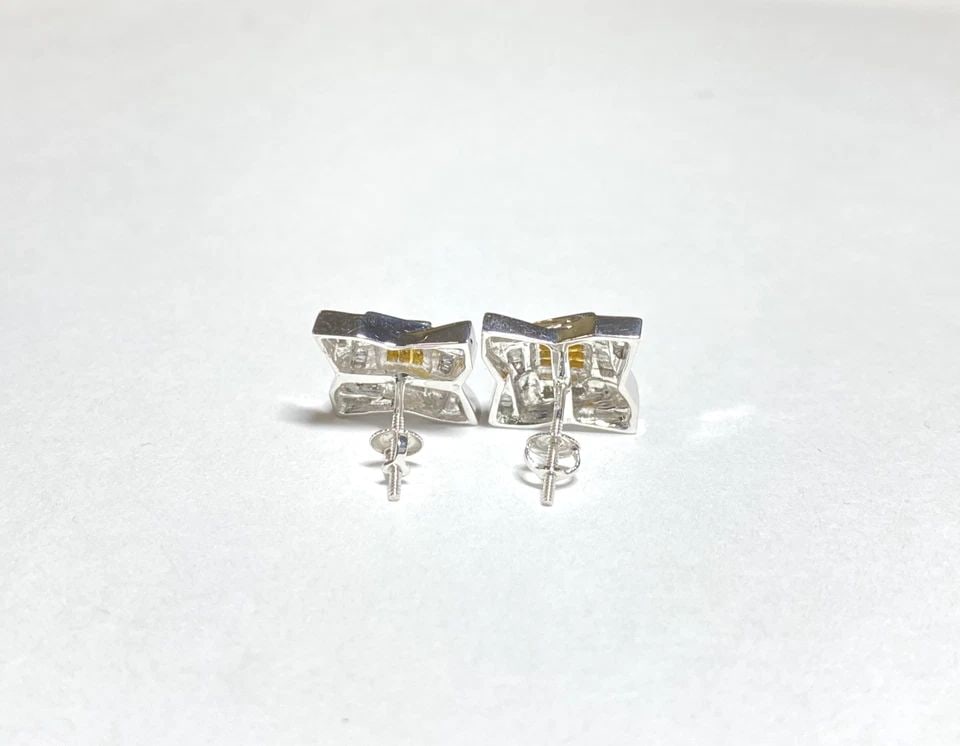 NEW 14K WHITE GOLD EARRINGS WITH 0.50CT YELLOW/WHITE DIAMONDS 5.6 GRAMS (1 of 2)