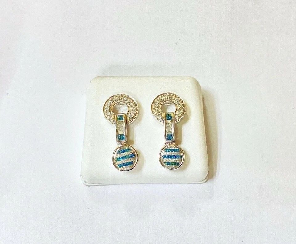 NEW 14K WHITE GOLD EARRINGS WITH 1.0CTW BLUE/WHITE NATURAL DIAMONDS 5.8 GRAMS (1 of 2)