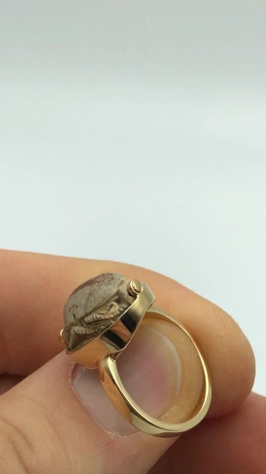 18K YELLOW GOLD ANCIENT EGYPTIAN SCARAB RING ( SIZE: 6.5 ) 6.1G (1 of 2)