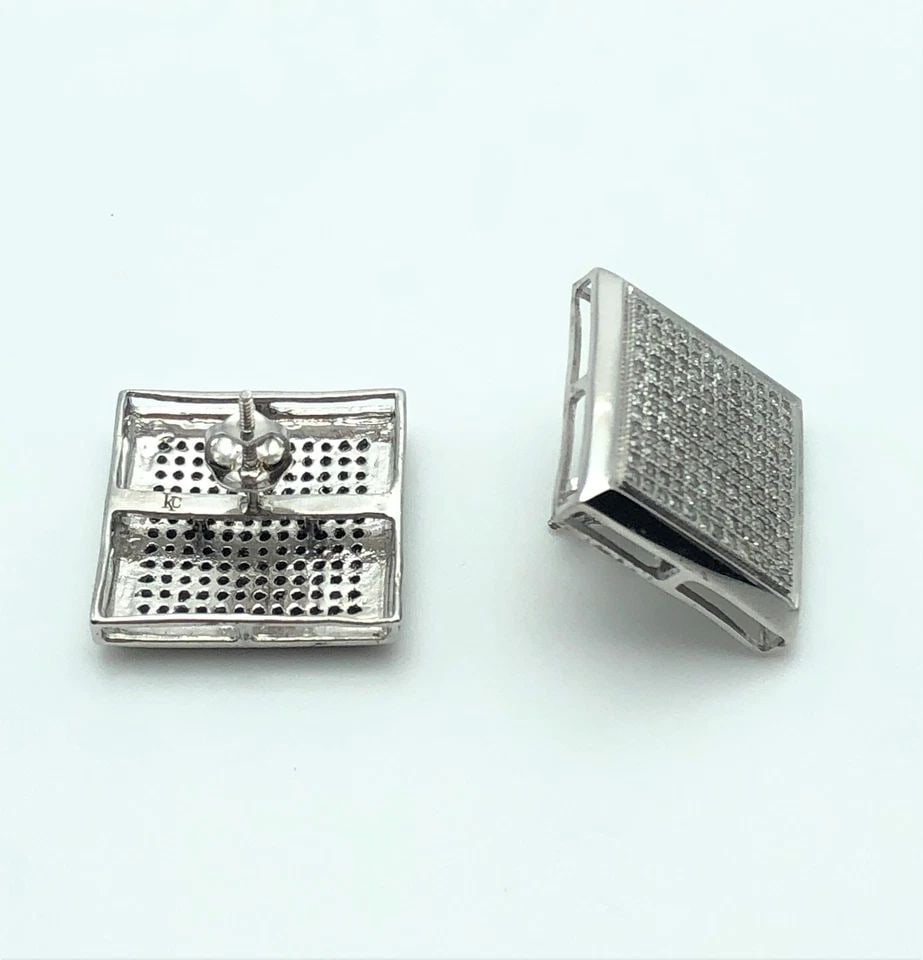 10K WHITE GOLD SQUARE 1.2CTW NATURAL DIAMOND EARRINGS 6.4 GRAMS: 10K WHITE GOLD SQUARE MICROPAVE DIAMOND EARRINGS 10k White Gold Square micropave Diamond Earrings You are bidding on a 10k White Gold Square micropave Diamond Earrings. The set has been fully checked 