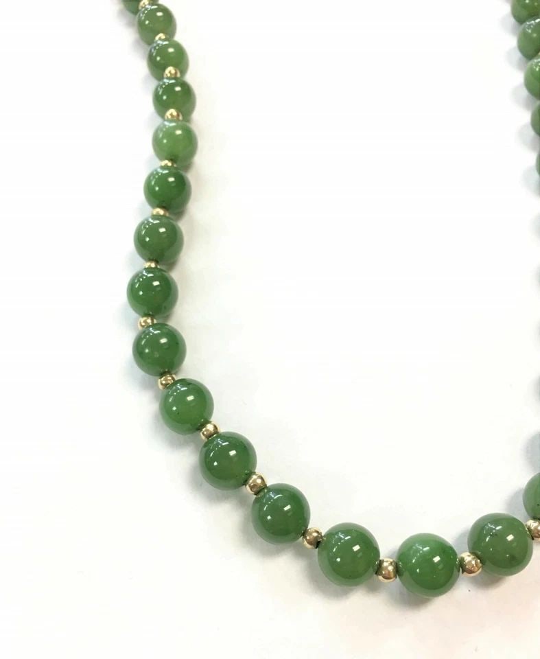 14K GOLD CLASP & 3MM BEADS, 8MM NEPHRITE JADE, NECKLACE ( 21 INCH ) 44.1G (1 of 2)
