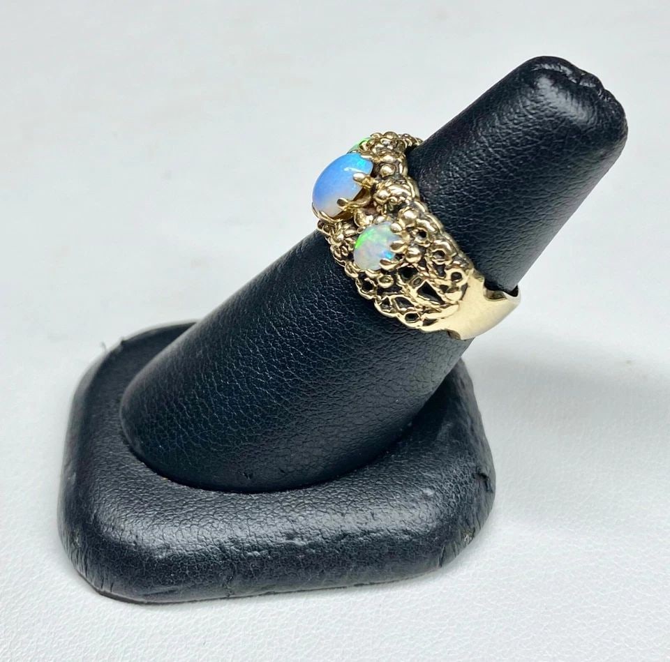 14K YELLOW GOLD FLORAL RING / BAND WITH GENUINE OPAL SIZE: 6 7.1G (1 of 2)