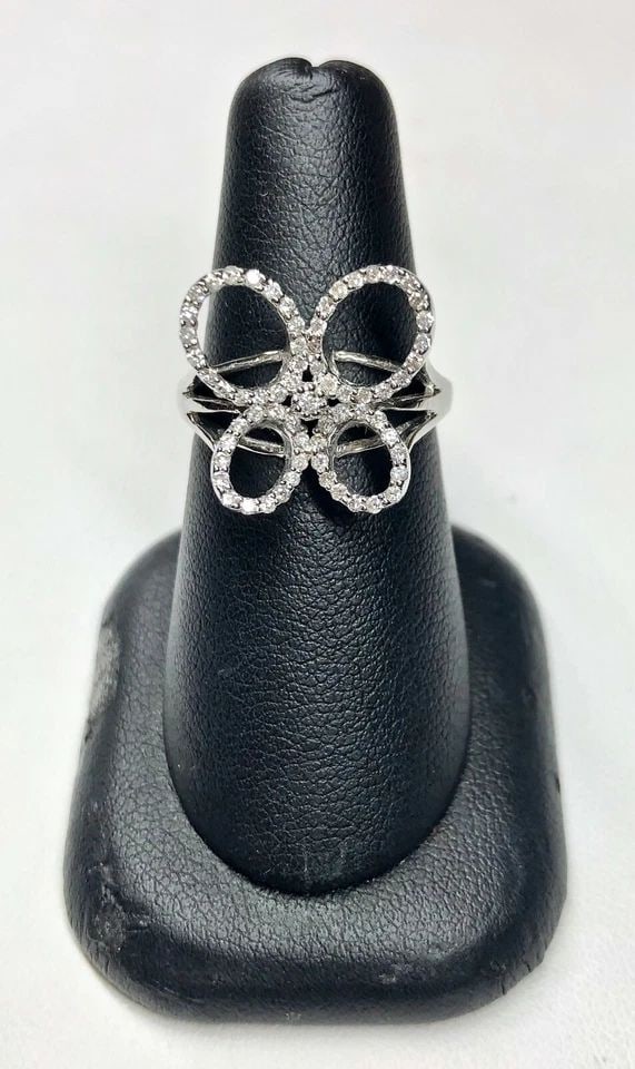 NEW 18K WHITE GOLD BUTTERFLY RING WITH 0.39CTS OF DIAMONDS ( SIZE: 6.5 ) 5.2G (1 of 2)