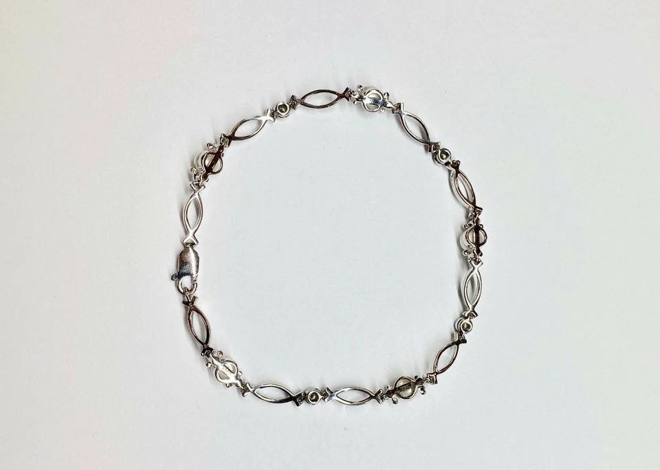 14K WHITE GOLD BRACELET, PEARLS, 0.30CTS NATURAL DIAMONDS (7.5 INCH) 8.1 GRAMS (1 of 2)