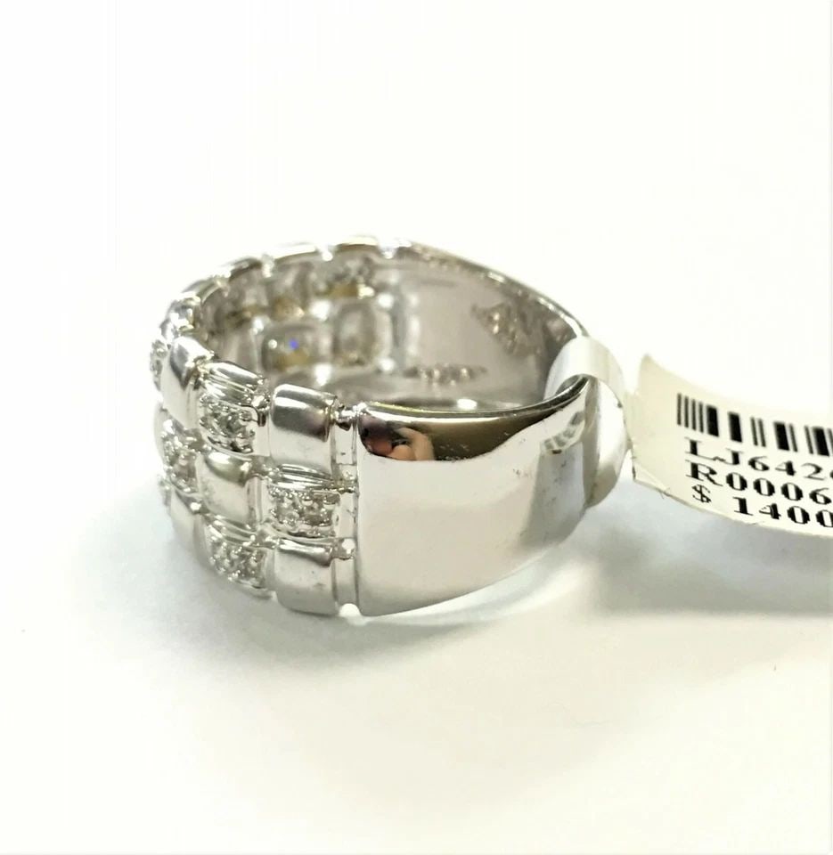 NEW 14K WHITE GOLD RING, 0.20CTW DIAMONDS, CHECKERBOARD (SIZE 6.5) 6.2 GRAM (1 of 2)