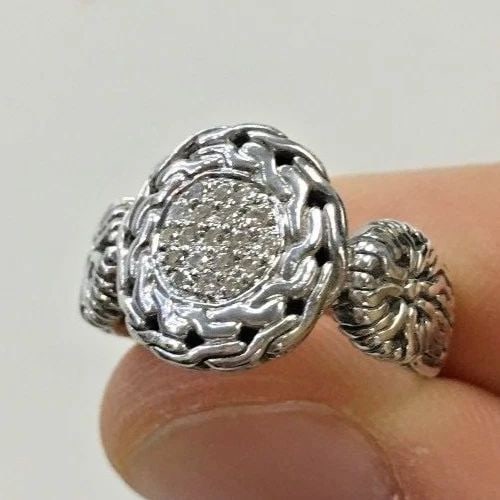 JOHN HARDY STERLING SILVER RING, 18K GOLD, 0.20CTS OF DIAMONDS ( SIZE: 6 ) 5.7G (1 of 2)