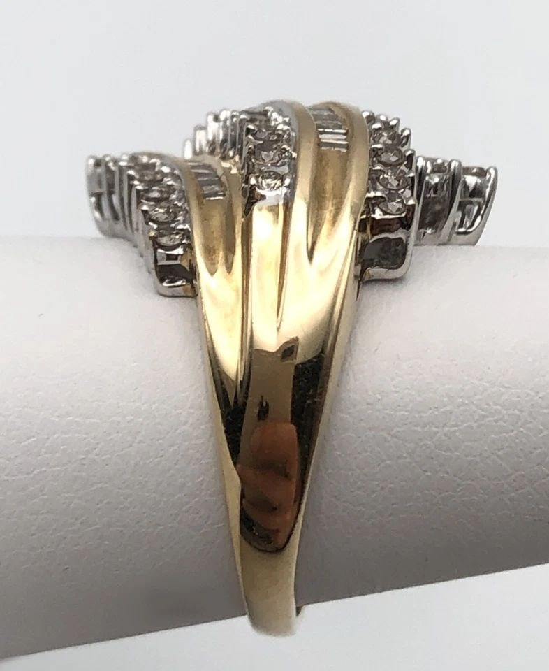 10K GOLD WIDE WAVY LAYERED RING WITH 1.00CTS DIAMONDS (SIZE 7.25) 5.1 GRAMS (1 of 2)