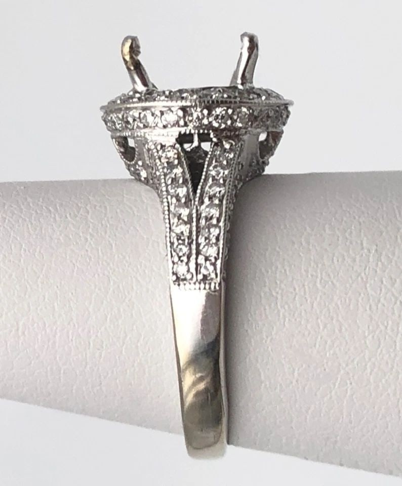 18K WHITE GOLD HALO SEMI MOUNT, 0.61CTS OF DIAMONDS ( SIZE: 4.5 ) 4.2G (1 of 2)