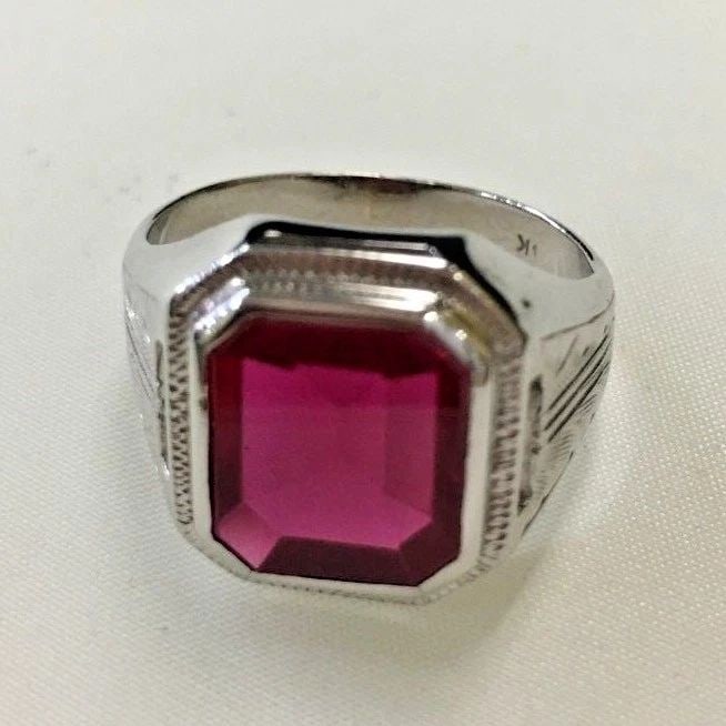 14K WHITE GOLD RING WITH 12MM X 10MM LAB-CREATED RUBY ( SIZE: 8 ) 6G (1 of 2)