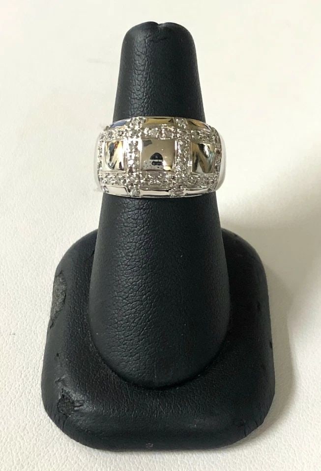 NEW 14K WHITE GOLD BAND / RING WITH 0.20CTW DIAMONDS (SIZE 6.5) 6 GRAMS (1 of 2)