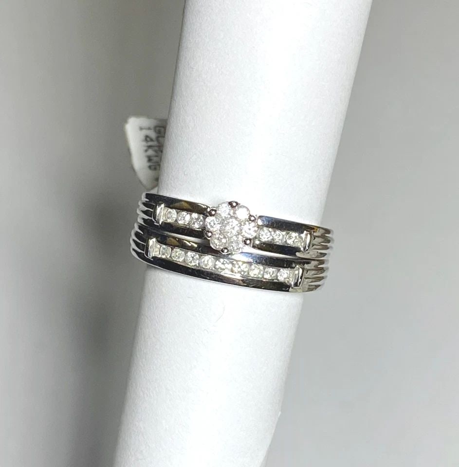NEW 14K WHITE GOLD WEDDING RING SET WITH 0.33CTW DIAMONDS (SIZE 6.75) 5.2 GRAM (1 of 2)