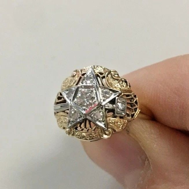 14K GOLD, TWO TONED STAR FILIGREE RING, 0.30CTW DIAMONDS (SIZE 5.5) 4.1 GRAM (1 of 2)