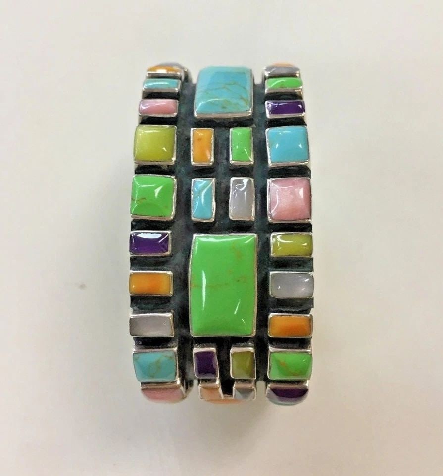 STERLING SILVER CUFF/BRACELET NATURAL BEZEL SET GEMSTONES 99 GRAMS: STERLING SILVER CUFF/BRACELET NATURAL GEMSTONE BEZEL SET EXCELLENT CRAFTSMANSHIP Sterling Silver Cuff/Bracelet Gemstone Natural Bezel excellent craftsmanship You are bidding on a pre-owned Sterling Si