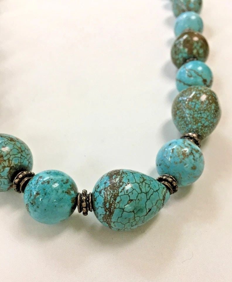 NECKLACE WITH GENUINE TURQUOISE AND STERLING SILVER ( 24 INCH ) (1 of 2)
