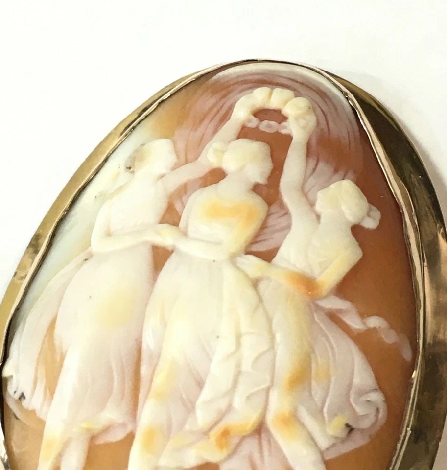 14K YELLOW GOLD LARGE HAND CRAFTED CAMEO BROOCH 13.8G (1 of 2)