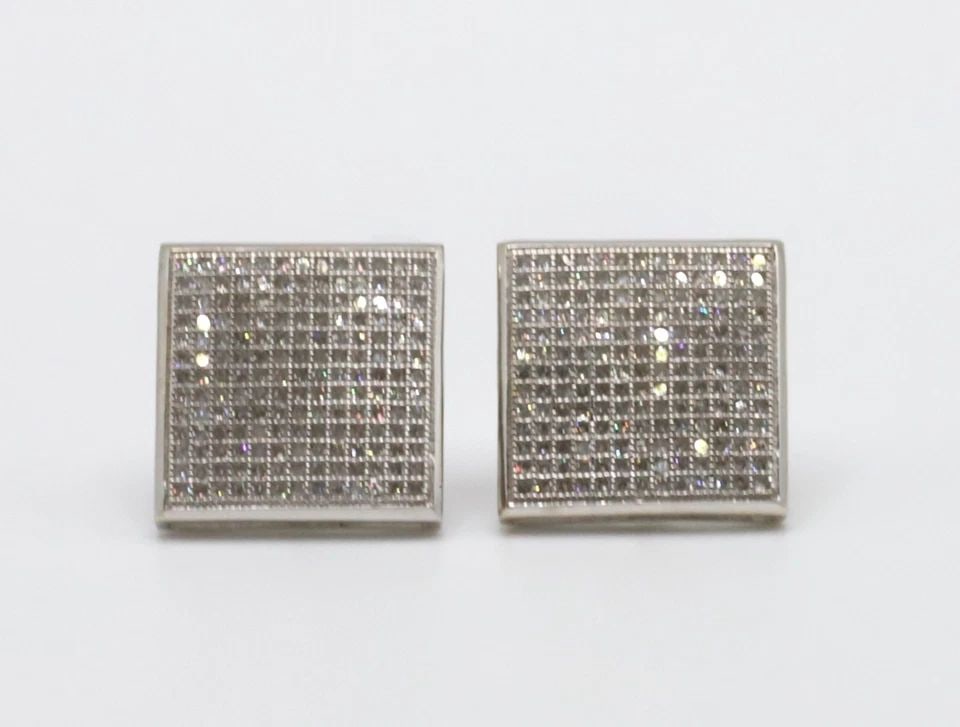 10K WHITE GOLD SQUARE EARRINGS WITH 1.00CTS MICRO PAVE DIAMONDS 4.2G: 10k White Gold Square Earrings with 1.00cts micro pave Diamonds You are bidding on a 10k White Gold Square Earrings with 1.00ctw micro pave Diamonds. The earrings have been fully checked and inspected
