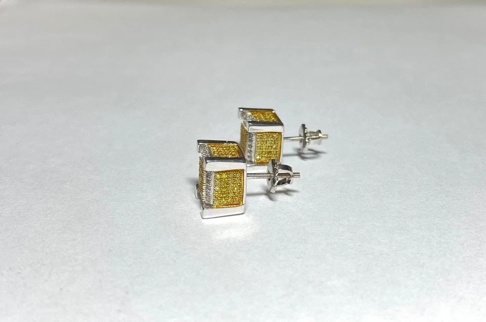 10K WHITE GOLD EARRINGS WITH 0.77CT YELLOW AND WHITE MICRO-PAVE DIAMONDS 5.1G: 10K WHITE GOLD EARRINGS WITH 0.77CT YELLOW AND WHITE MICRO-PAVE DIAMONDS 10k White Gold Earrings with 0.77CT Yellow and White Micro-Pave Diamonds You are bidding on new with tags 10k White Gold Earrin