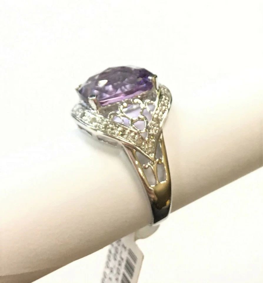 NEW 14K WHITE GOLD RING WITH AMETHYST AND 0.16CTW DIAMONDS (SIZE 7) 4.4 GRAM (1 of 2)