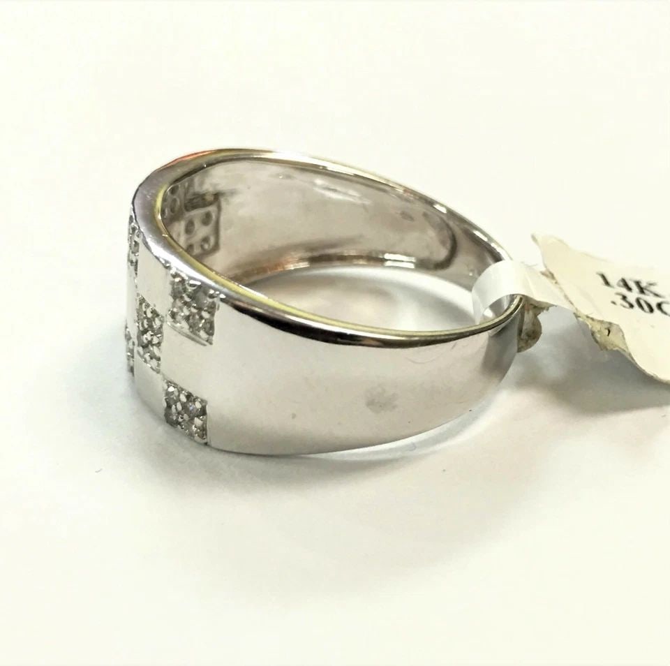 NEW 14K WHITE GOLD RING WITH DIAMONDS, CHECKERBOARD DESIGN (SIZE 7.75) 4.2 GRAM (1 of 2)