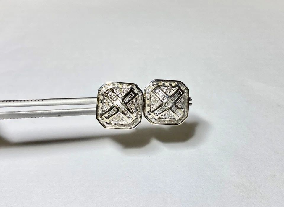 10K WHITE GOLD SQUARE EARRING WITH 0.50CTW NATURAL DIAMONDS 5.2 GRAM (1 of 2)