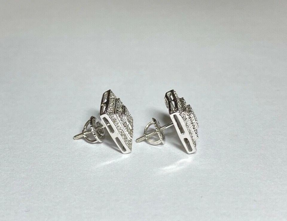 14K WHITE GOLD SQUARE EARRINGS WITH 0.50CTW NATURAL DIAMONDS 3.4G (1 of 2)