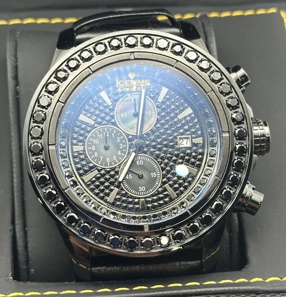 ICETIME CROWN 2 WATCH 49MM WITH 5CTS OF BLACK DIAMONDS 49MM CASE: ICETIME CROWN 2 WATCH 49MM WITH 5CTS OF BLACK DIAMONDS 49MM CASE IceTime Crown 2 Watch with 5cts of black Diamonds Condition: New, comes with original box and tag, never been owned or worn out. Retail