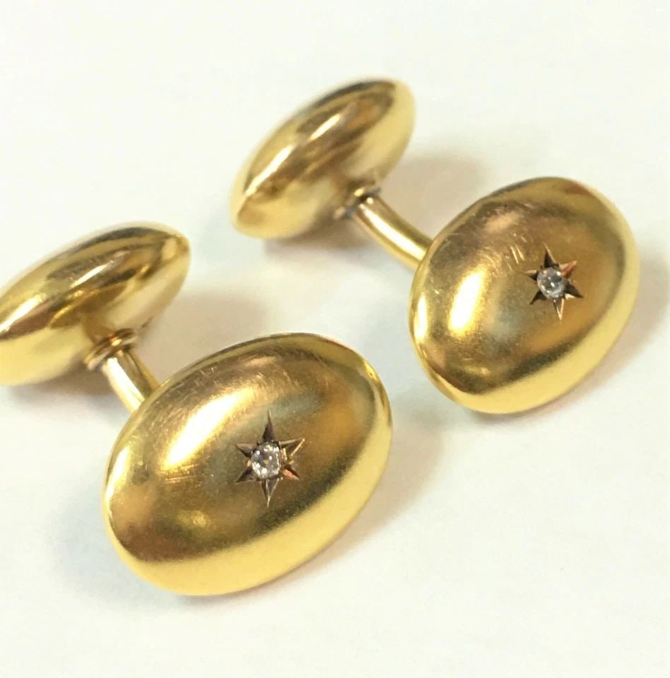 VINTAGE 14K OVAL CUFFLINKS WITH DIAMONDS 4.3 GRAMS: VINTAGE 14K OVAL CUFFLINKS WITH DIAMONDS Vintage 14k Oval Cufflinks with Diamonds You are bidding on a Vintage 14k Oval Cufflinks with Diamonds. The cuff links have been fully checked and inspected by