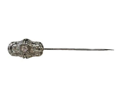 18K WHITE GOLD STICK PIN WITH 0.15CTS OF DIAMONDS ( 2.6G ) (1 of 2)