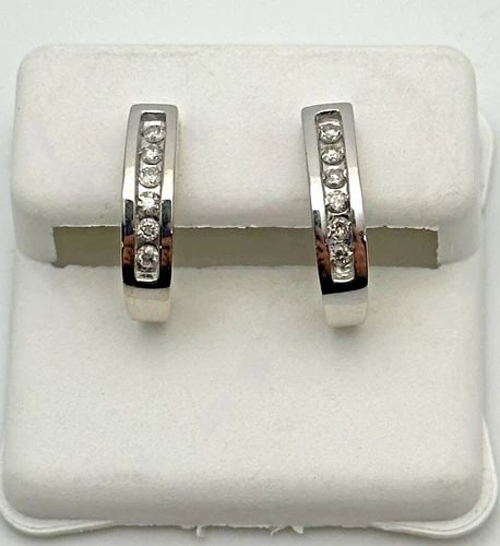 14K WHITE HALF HOOP STYLE EARRINGS WITH 0.25CTW DIAMONDS 3.2 GRAMS (1 of 2)