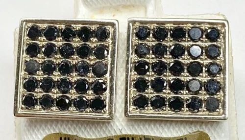 NEW 10K WHITE GOLD SQUARE EARRINGS WITH 1.35CTW BLACK DIAMONDS, 3 GRAMS (1 of 2)