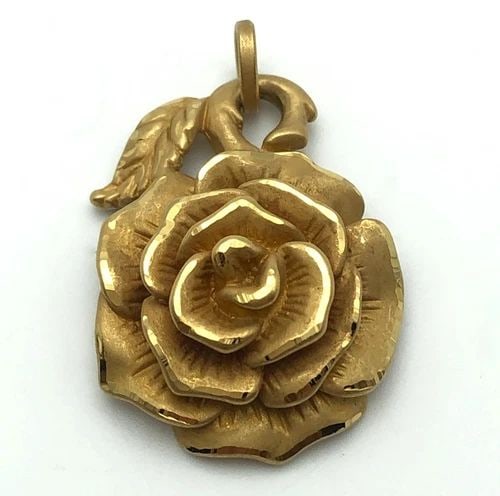 14K GOLD PENDANT ROSE, SATIN FINISH, POLISHED TRIMMING, MADE IN ITALY 3.4 GRAMS (1 of 2)