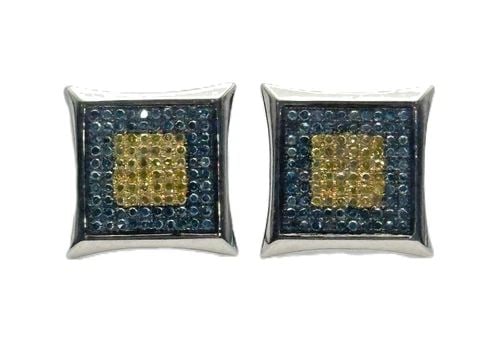 NEW 10K WHITE GOLD KITE EARRINGS WITH 0.80CTW YELLOW/BLUE DIAMONDS, 2.5 GRAMS: 10K WHITE GOLD EARRINGS WITH YELLOW AND BLUE DIAMONDS NEW 10k White Gold Earrings with Yellow and Blue Diamonds NEW You are bidding on a new with defects 10k White Gold Earrings with Yellow and Blue D