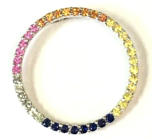 14K WHITE GOLD ROUND HOOP STYLE PENDANT WITH MULTI COLORED SAPPHIRES 2.4 GRAM (1 of 2)