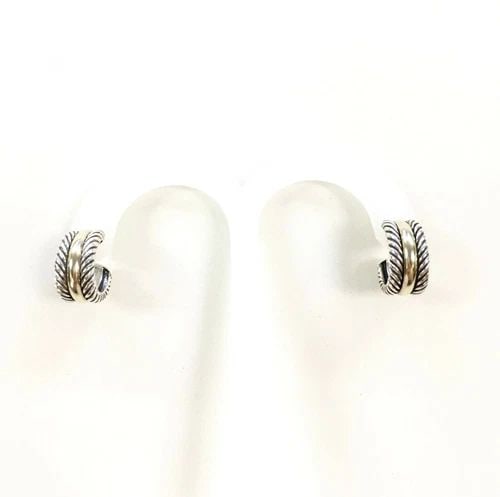 DAVID YURMAN STERLING SILVER CABLE HOOP EARRINGS WITH 14K GOLD 6.5G (1 of 2)