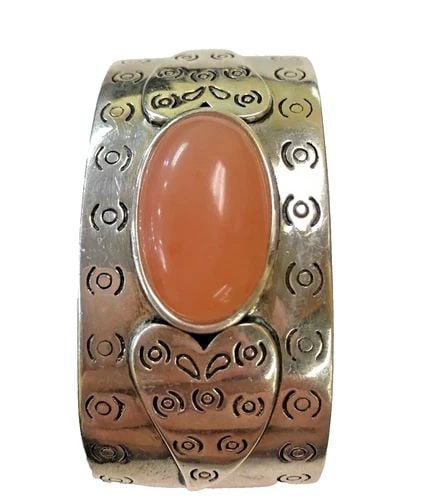 925 STERLING SILVER CUFF / BRACELET WITH PINK OPALITE ( 59.2 GRAMS ) (1 of 2)