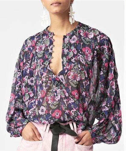 ISABEL MARANT KILEDIA PUFF SLEEVE TOP FADED NIGHT (SIZE: 36) (RETAIL: $740.00) (1 of 2)