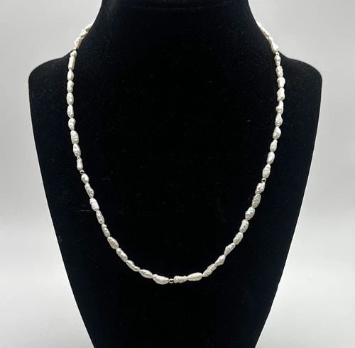 FRESH WATER PEARL NECKLACE WITH 14K GOLD BEADS AND CLASP ( 18 INCH ) 3.5MM 7.6G (1 of 2)
