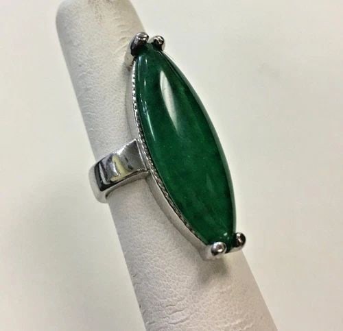 STERLING SILVER RING WITH GREEN AVENTURINE STONE (SIZE 5) 14.6 GRAM (1 of 2)