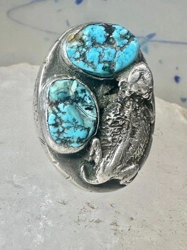 TURQUOISE RING SIZE 10.50 JERRY ROAN NAVAJO STERLING SILVER WOMEN MEN: TURQUOISE RING SIZE 10.50 JERRY ROAN NAVAJO STERLING SILVER WOMEN MEN Turquoise ring size 10.50 Jerry Roan Navajo sterling silver women men Weight. 33.3g Length 1. 1/4" Width 7/8" Thinnest part of ban