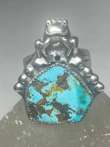 TURQUOISE RING SIZE 9 FROG SOUTHWEST STERLING SILVER WOMEN MEN (1 of 2)
