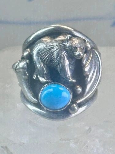 BEAR RING TURQUOISE BAND CLAW CAROLYN POLLACK SIZE 7 STERLING SILVER WOMEN: BEAR RING TURQUOISE BAND CLAW CAROLYN POLLACK SIZE 7 STERLING SILVER WOMEN Bear ring turquoise band claw Carolyn Pollack size 7 sterling silver women Size 7 Weight. 12.5g Length 1" Thinnest part of ba
