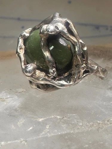 FIGURATIVE RING ABSTRACT BAND GREEN STONE SIZE 5.75 STERLING SILVER WOMEN (1 of 2)