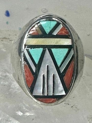 ZUNI RING TURQUOISE CORAL MOP RING SIZE 11 SOUTHWEST CORAL STERLING SILVER WOMEN (1 of 2)