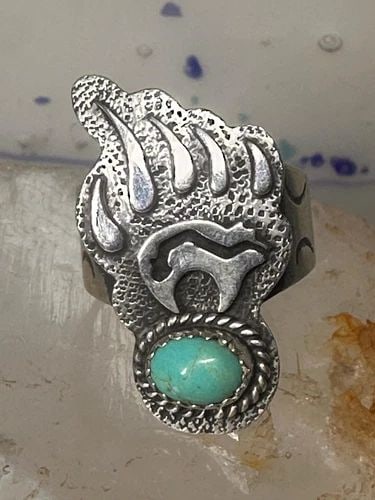 BEAR RING FOOTPRINT TRACK NAVAJO RUNNING BEAR BAND FIGURATIVE SIZE 6.50 STERLING: BEAR RING FOOTPRINT TRACK NAVAJO RUNNING BEAR BAND FIGURATIVE SIZE 6.50 STERLING Bear ring Footprint track Navajo Running Bear band figurative size 6.50 sterling silver women men Size 6.50 Between. a 