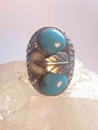 TURQUOISE RING SIZE 11.25 NAVAJO SOUTHWEST LEAF STERLING SILVER WOMEN MEN: TURQUOISE RING SIZE 11.25 NAVAJO SOUTHWEST LEAF STERLING SILVER WOMEN MEN Turquoise ring southwest leaf sterling silver women men Size 11.25 Weight 21.4g Length. 1 1/4" Width. 1/2" Thinnest part of ba