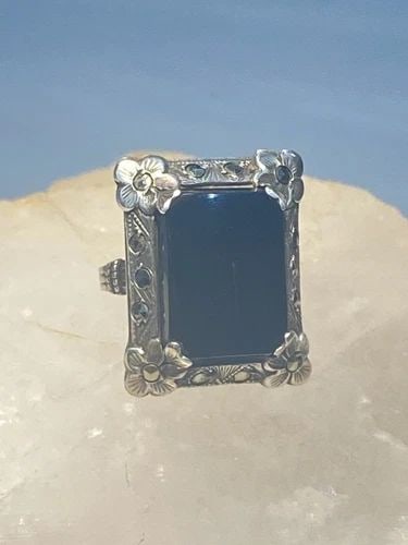 ONYX RING SIZE 4.25 ART DECO MARCASITES MOURNING PINKY STERLING SILVER WOMEN (1 of 2)