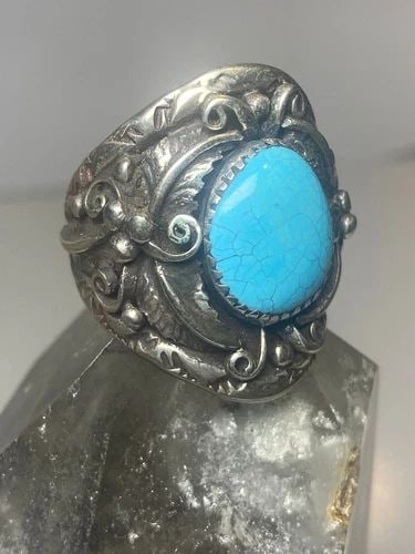 TURQUOISE RING SIZE 11.75 NAVAJO SOUTHWEST STERLING SILVER WOMEN MEN (1 of 2)