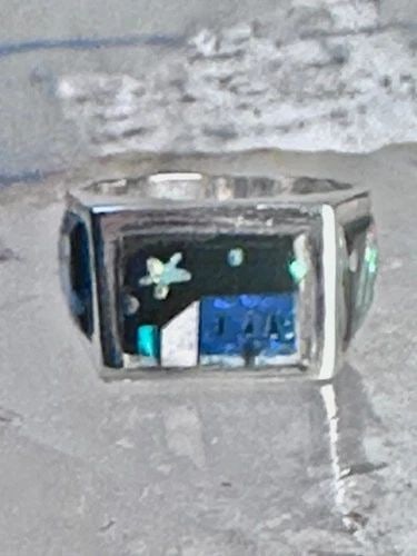 NAVAJO RING K NEZ STORYTELLER SHOOTING STARS VILLAGE LAPIS OPAL SIZE 7.75 STERLI (1 of 2)