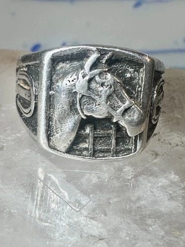 HORSE RING HORSESHOE BAND SOUTHWESTERN SIZE 10 COWBOY STERLING SILVER MEN: HORSE RING HORSESHOE BAND SOUTHWESTERN SIZE 10 COWBOY PINKY STERLING SILVER MEN Horse ring horseshoe band southwestern size 10 cowboy pinky sterling silver women Size 10 Weight 12.1g Length 5/8" Width